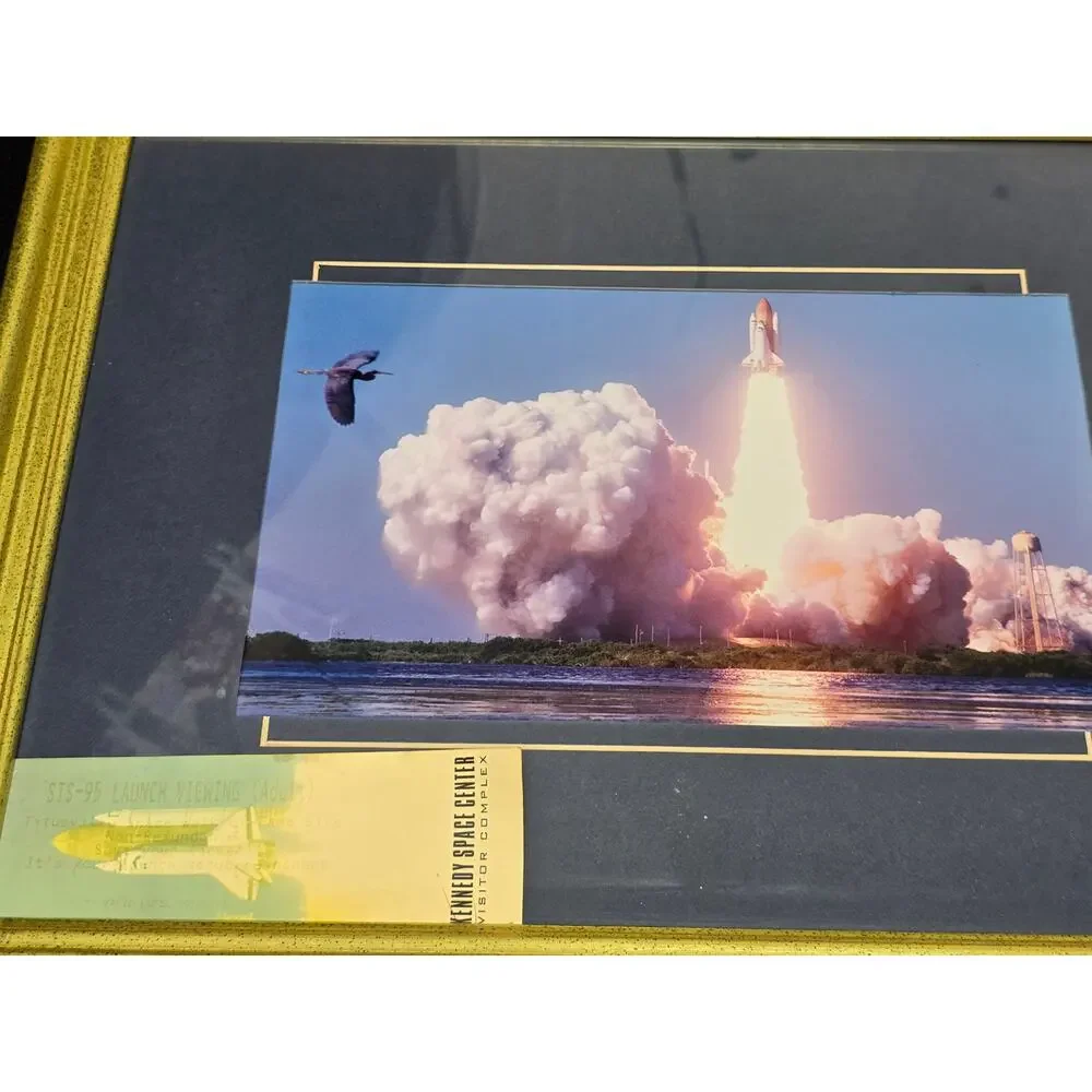 Kennedy Space Center STS-95 NASA Shuttle Launch Picture Framed & Souvenir Ticket
